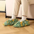 Reusable green cloth shoe covers with vibrant cartoon lemon and flower patterns for kids - One Size / Green Lemon (35-44)