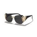 Modern rimless sunglasses featuring unique gold side metal trim and rhinestone accents - Black Temple Grey Lens