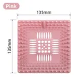 Pink square silicone sink drain hair catcher filter with 135mm size dimensions shown - 13.5x13.5cm / Square Pink
