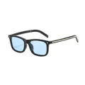 Retro square sunglasses with black frame and light blue lenses for a trendy look. - Black Frame Blue Lens