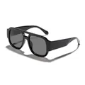 Retro oversized black aviator sunglasses with square frames and high-quality grey lenses - Glossy Black/Grey Lens