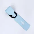Light blue luggage tag with airplane icon and Happy Flight embossing for travel - Light Blue
