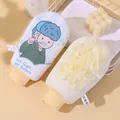 Double-sided cartoon bath scrubbing glove with integrated mesh puff for skin exfoliation - Blue Van Gogh - Double Sided Glove