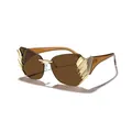 Modern rimless brown sunglasses featuring unique gold textured metal side accents - Transparent Tea Temple Dark Tea Lens
