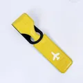 Premium bright yellow airplane luggage tag featuring Happy Flight engraving for travel suitcases - Yellow