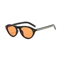 Retro cat-eye sunglasses with black frame, orange lenses, and gold stripe detail - Black Frame Orange Lens