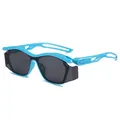 Children's bright blue sports sunglasses with curved lenses for outdoor cycling fun - Blue Frame Grey Lens