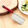 Stainless steel wavy potato crinkle cutter with red handle for vegetables - Plastic Handle Style / Red