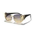 Modern rimless sunglasses with gold metal accents and blue gradient lenses. - Black Temple Grey Yellow Lens