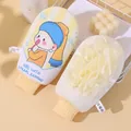 Cute cartoon double-sided bath mitt with foaming mesh sponge for gentle body exfoliation - Yellow Girl with Pearl Earring - Double Sided Glove