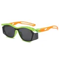 Cool hollow curved children's sports sunglasses for outdoor cycling and sun protection - Green Frame Orange Leg Grey Lens