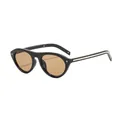 Vintage cat-eye sunglasses with black frame, brown lenses, and gold rivet details. - Black Frame Tea Lens