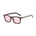 Lunettes de soleil carrées rétro avec verres roses et monture en écaille de tortue élégante - Monture Écaille de Tortue Lentille Rose