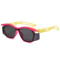 Cool pink and yellow children's sports sunglasses for outdoor cycling and sun protection. - Rose Red Frame Yellow Leg Grey Lens