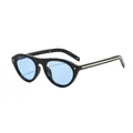 Vintage cat-eye sunglasses with blue lenses and gold rivet accents for men and women - Black Frame Blue Lens