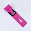 Durable pink long strip luggage tag with white airplane icon and Happy Flight text - Rose Red