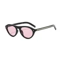 Retro cat-eye sunglasses featuring black acetate frames and light pink tinted lenses - Black Frame Pink Lens