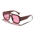 Elegantes gafas de sol de aviador retro con montura burdeos y lentes color rosa - Montura Roja Lente Roja