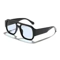 Gafas de sol de aviador cuadradas negras vintage con cristales azul claro unisex - Negro Brillante Azul