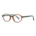 Retro oval blue light blocking glasses with vintage amber frame and contrast green temples - Transparent Tea