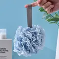 Large soft blue shower loofah bath ball with delicate lace trim and hanging ribbon. - Lace Style / Lace Blue