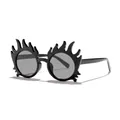 Cool kids novelty black flame shaped sunglasses for costume party or festival wear - Black Frame Grey Lens