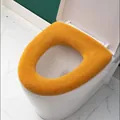 Soft mustard yellow knitted toilet seat cover, warm and washable padded cushion - Plain Style / Yellow