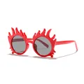 Adorable red flame-shaped kids sunglasses for party favors and cartoon cosplay costume. - Red Frame Grey Lens