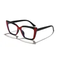 Stylish oversized black and red two-tone cat-eye anti-blue light glasses for women - Black and Red Color Block