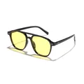 Unisex classic aviator sunglasses featuring yellow tinted lenses and a black plastic frame - Black Frame Yellow Lens (12166)
