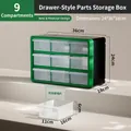 Stackable green 9-drawer storage box for small hardware and electronic components - 9 Grids (A909GN) / Dark Green