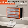 Modular 9-drawer parts storage box with removable dividers and stackable design - 9 Grids (A909OG) / Orange