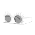 Cute white flame-shaped novelty sunglasses for kids with round grey lenses for parties - White Frame Gray Lens