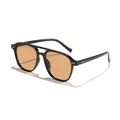 Classic aviator sunglasses with black frame and amber lenses for UV outdoor protection - Black Frame Tea Lens (12166)