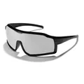 Children's wraparound sports sunglasses with black frame and silver mirrored lens for kids - Bright Black Frame Mirror Silver Lens