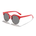 Cute kids round semi-rimless sunglasses in vibrant red with dark lenses for outdoor sun protection - Red Frame Grey Lens