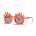 Cute orange flame-shaped children's festival party sunglasses with grey circular lenses - Orange Frame Grey Lens