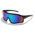 Children's sports cycling sunglasses with blue purple gradient one-piece lens design - Glossy Black Frame Green Mirror Lens