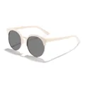 Chic kids round semi-rimless sunglasses with creamy white plastic frame and metal accents - Cream White Frame Gray Lens