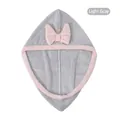 Highly absorbent microfiber hair drying towel cap in light grey with a decorative pink bow - Light Gray