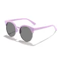 Runde Kinder-Sonnenbrille mit Halbrand, hellrosa Rahmen und schicken dunklen Gläsern - Lila Rahmen Graue Gläser