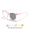 Pink children's square frame photochromic and anti-blue light glasses for eye protection - Transparent Pink