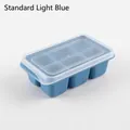 Standard 6-grid silicone ice cube tray with lid in light blue for home refrigerator - Hard Sole / Light Blue
