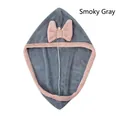 Smoky grey absorbent microfiber hair drying towel with pink bow detail - Smoke