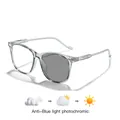 Children's square frame photochromic anti-blue light glasses with clear frames - Transparent Gray