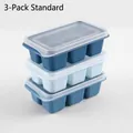 Pack of 3 stackable 6-compartment ice cube trays with transparent lids in blue - Hard Sole / Set of 3 / Multicolor