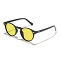 Retro round black frame sunglasses with vibrant yellow lenses for stylish students - Black Frame Yellow Lens