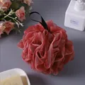 Premium soft mesh bath sponge ball in deep red with a black silk hanging ribbon - 40.00g / Red