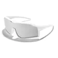 Lunettes de soleil de sport blanches pour enfants avec verres enveloppants monoblocs - Monture Blanche Miroir Argenté