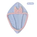 Soft absorbent microfiber hair drying cap in sky blue featuring a cute pink bow accent - Sky Blue